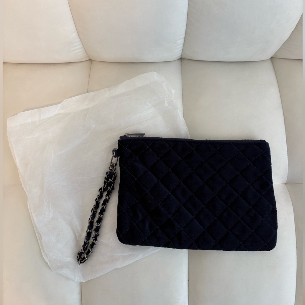 KC Jagger Elegant Navy Blue Quilted Clutch with Silver Hardware